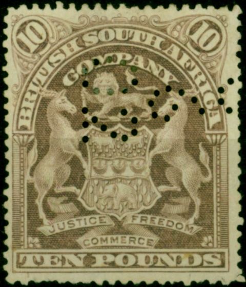 Rhodesia 1901 £10 Lilac SG93 Fine Unused Perfin  Queen Victoria (1840-1901) Old Stamps