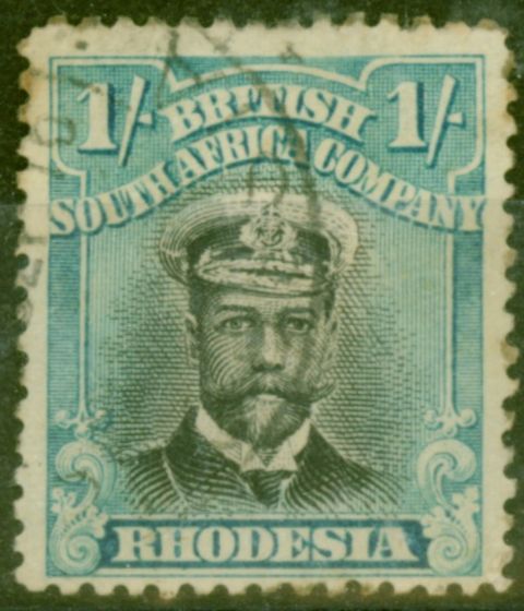 Valuable Postage Stamp from Rhodesia 1913 1s Black & Turq Blue SG233 Die II Good Used