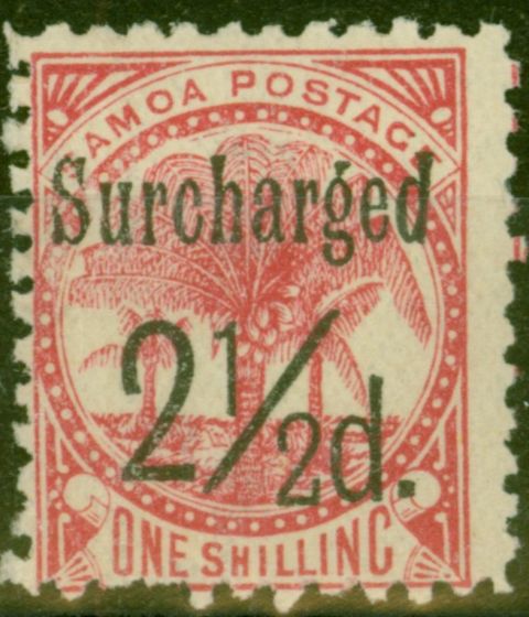 Old Postage Stamp from Samoa 1898 2 1/2d on 1s Dull Rose-Carmine SG86 Fine Mtd Mint (4)