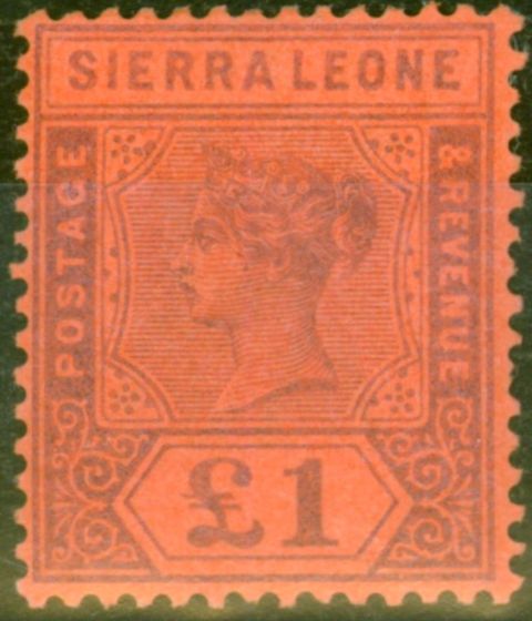 Rare Postage Stamp from Sierra Leone 1896 £1 Purple-Red SG53 V.F Very Lightly Mtd Mint