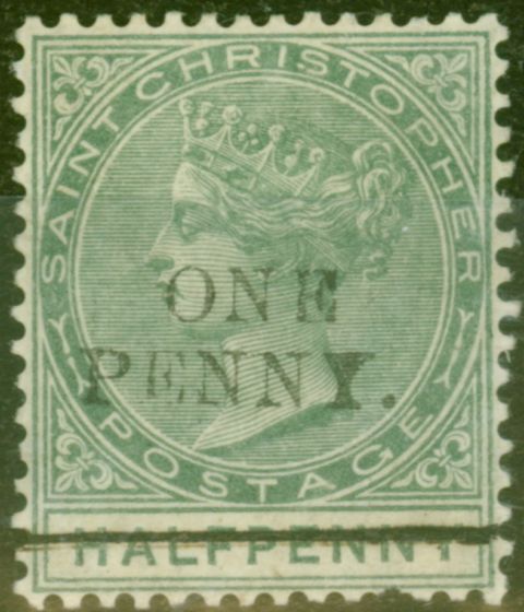 Valuable Postage Stamp from St Christopher 1887 1d on 1/2d Dull Green SG26 Good Mtd Mint