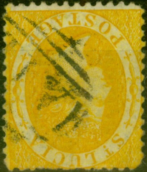 Collectible Postage Stamp from St Lucia 1864 (4d) Yellow SG12Y Wmk Inverted & Reversed Fine Used Scarce