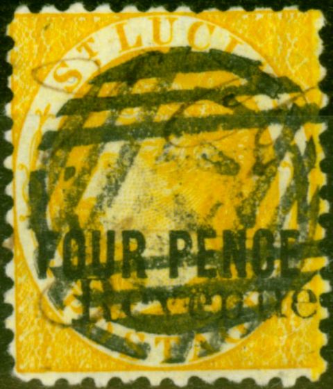 Old Postage Stamp from St Lucia 1883 4d Yellow Revenue SGF26 Fine Used