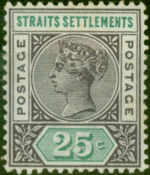 Old Postage Stamp Straits Settlements 1892 25c Purple-Brown & Green SG103 Good MM