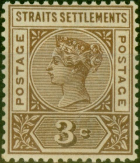 Collectible Postage Stamp Straits Settlements 1899 3c Brown SG97a 'Repaired S' Fine MM Scarce