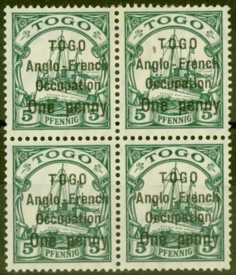 Rare Postage Stamp from Togo 1914 1d on 5pf Green SGH28 Very Fine MNH Block