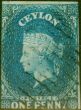 Collectible Postage Stamp from Ceylon 1857 1d Blue SG2a Average Used
