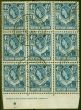 Old Postage Stamp from Northern Rhodesia 1953 4 1/2d Dp Blue SG67 Fine Used Imprint Block of 9