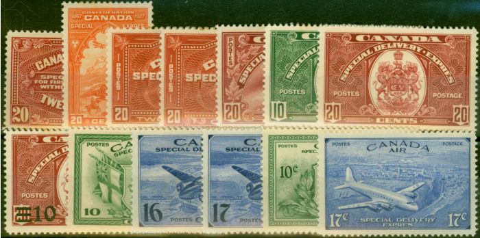 Collectible Postage Stamp Canada 1922-46 Set of 13 Special Delivery Stamps SGS4-S17 CV £290 Fine MM
