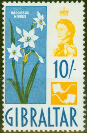 Valuable Postage Stamp from Gibraltar 1960 10s Yellow & Blue SG172 V.F Very Lightly Mtd MInt