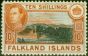 Valuable Postage Stamp from Falklands Islands 1938 10s Black & Orange-Brown SG162 Very Fine MNH