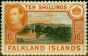 Rare Postage Stamp from Falklands Islands 1949 10s Black & Red-Orange SG162b Very Fine MNH (2)