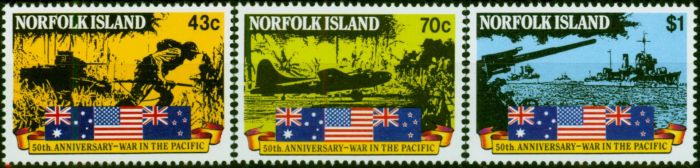 Old Postage Stamp Norfolk Island 1991 50th Anniversary Pacific War Set of 3 SG522-524 V.F MNH