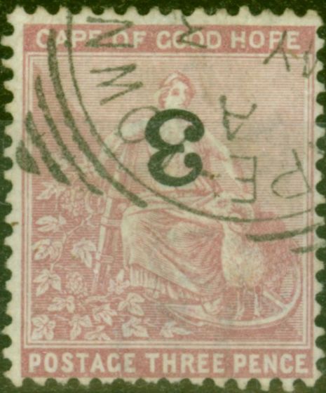 Rare Postage Stamp from Cape of Good Hope 1880 3 on 3d Pale Dull Rose SG37a Surcharge Inverted Fine Used