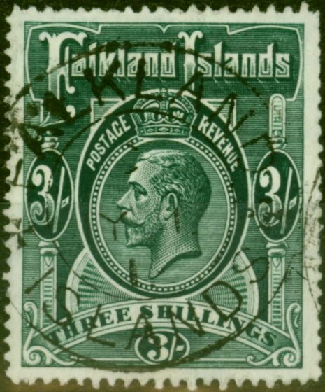 Valuable Postage Stamp Falkland Islands 1912 3s Slate Green SG66 Good Used