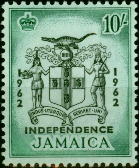 Old Postage Stamp Jamaica 1962 10s Black & Blue-Green SG191 V.F MNH