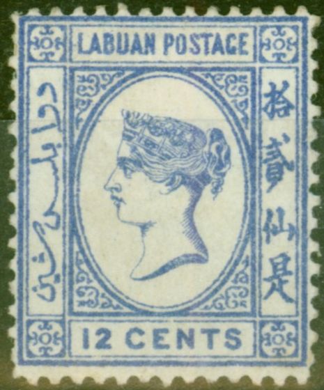Valuable Postage Stamp from Labuan 1892 12c Brt Blue SG45a No Right Foot to 2nd Chinese Character Fine Mounted Mint