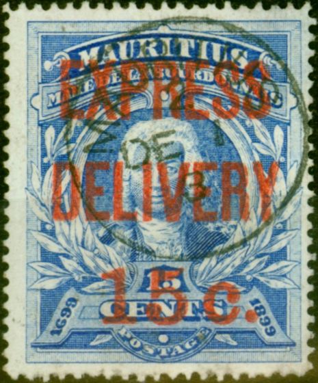Collectible Postage Stamp from Mauritius 1903 15c on 15c Ultramarine SGE1 Fine Used (2)