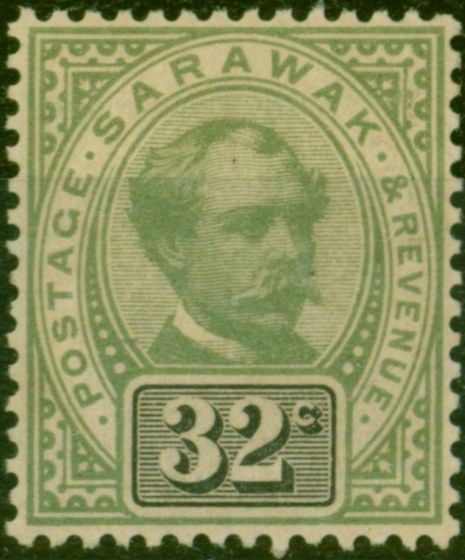 Old Postage Stamp from Sarawak 1897 32c Green & Black SG19 Fine Very Lightly Mtd Mint
