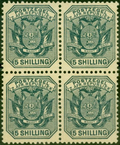 Valuable Postage Stamp Transvaal 1896 5s Slate SG212 Fine MNH Block of 4