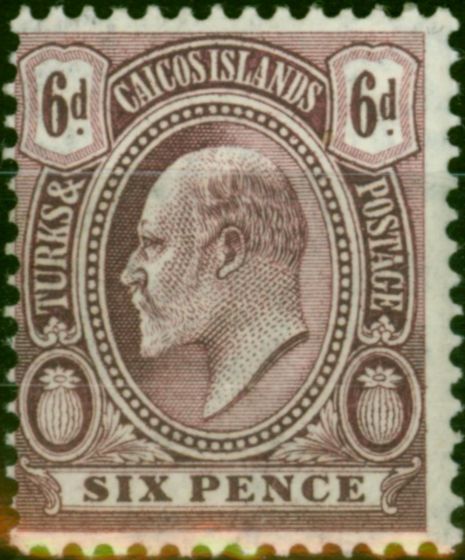 Rare Postage Stamp Turks Islands 1909 6d Purple SG123 Fine LMM