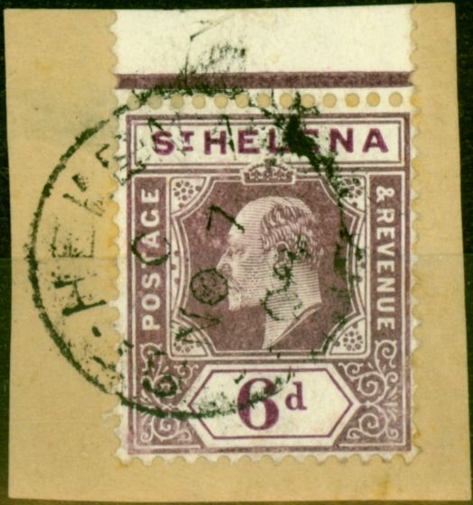 Collectible Postage Stamp from St Helena 1908 6d Dull & Deep Purple SG67 Fine Used on Piece