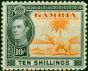 Valuable Postage Stamp Gambia 1938 10s Orange & Black SG161 V.F MNH