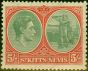 Valuable Postage Stamp from St Kitts & Nevis 1938 5s Grey-Green & Scarlet SG77 Good Lightly Mtd Mint (2)