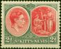 Collectible Postage Stamp from St Kitts & Nevis 1941 2d Scarlet & Grey SG71a Chalk Fine Mtd Mint