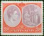 St Kitts Nevis 1943 3d Dull Reddish Purple & Carmine-Red SG73 P.14 Chalk V.F MNH . King George VI (1936-1952) Mint Stamps