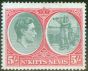 Old Postage Stamp from St Kitts & Nevis 1943 5s Grey-Green & Scarlet SG77a P.14 Chalk Fine Lightly Mtd Mint