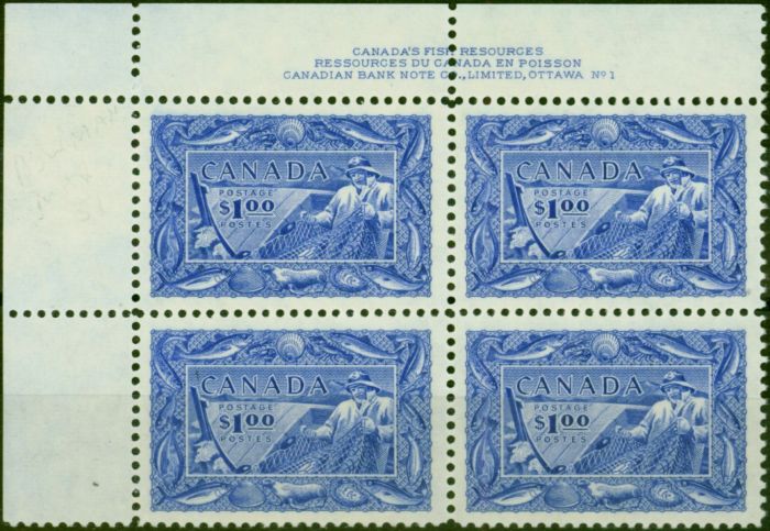 Valuable Postage Stamp Canada 1951 $1 Ultramarine SG433 V.F MNH Imprint Block of 4