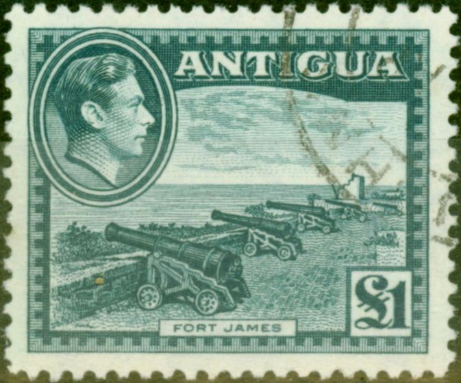 Old Postage Stamp from Antigua 1948 £1 Slate-Green SG109 Very Fine Used