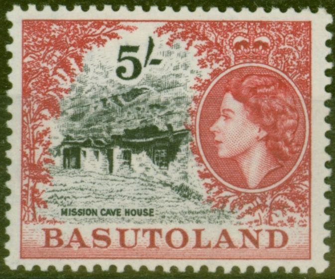 Old Postage Stamp from Basutoland 1954 5s Black & Carmine-Red SG52 V.F MNH