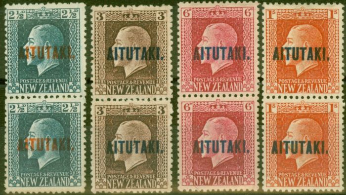 Old Postage Stamp from Aitutaki 1917-18 set of 4 Vertical Pairs SG15b-18b Fine Mtd Mint