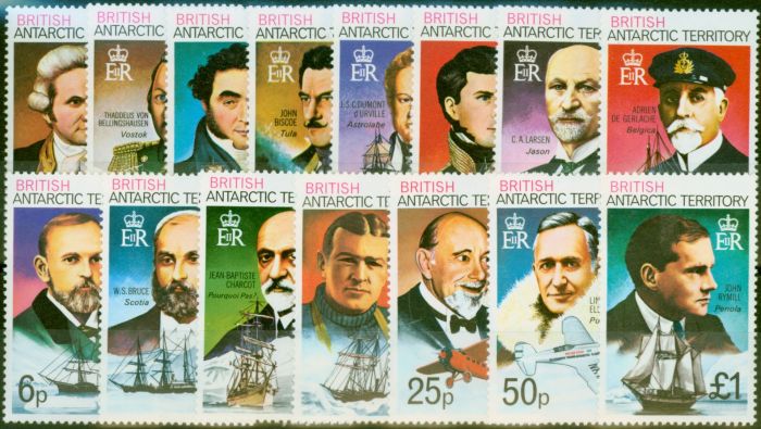 Collectible Postage Stamp from British Antarctic Territory 1973 Explorers Set of 15 SG44-58 V.F MNH