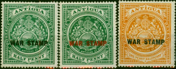 Antigua 1916-18 War Stamp Set of 3 SG52-54 Fine MM  King George V (1910-1936) Old Stamps