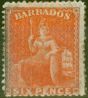 Valuable Postage Stamp from Barbados 1868 6d Brt Orange-Vermilion SG31 Fine Lightly Mtd Mint B.P.A Certificate
