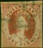Old Postage Stamp Queensland 1860 1d Carmine-Rose SG1 Fine Used
