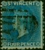 Rare Postage Stamp St Vincent 1886 4d Deep Blue SG6 Fine Used