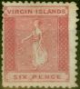Old Postage Stamp Virgin Islands 1866 1d Rose SG3Var Paper Makers Wmk '&' Good MM