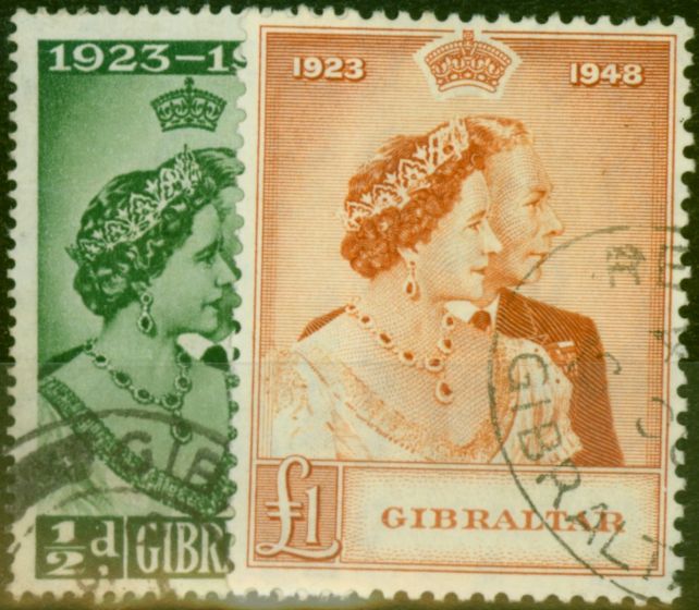 Gibraltar 1948 RSW Set of 2 SG134-135 V.F.U King George VI (1936-1952) Collectible Royal Silver Wedding Stamp Sets