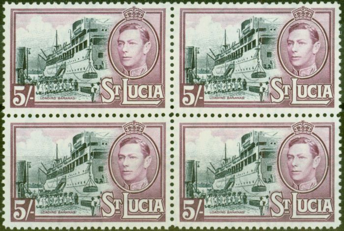 Valuable Postage Stamp from St Lucia 1938 5s Black & Mauve SG137 V.F MNH Block of 4