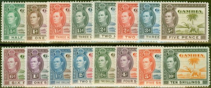 Collectible Postage Stamp from Gambia 1938-46 set of 16 SG150-161 Fine Mtd Mint