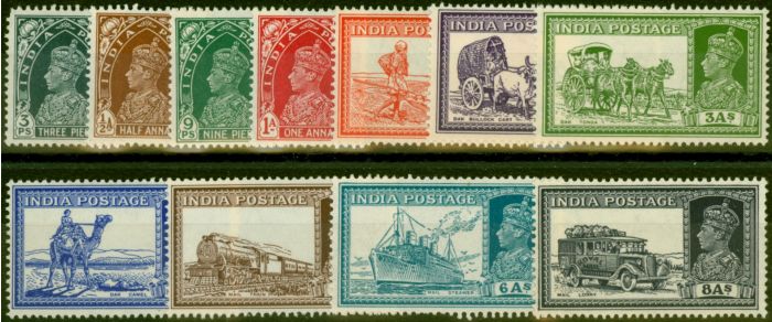 Rare Postage Stamp from India 1937 Set of 11 to 8a SG247-257 Fine MNH