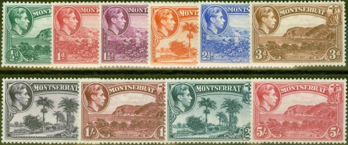 Old Postage Stamp from Montserrat 1938 Perf 13 set of 10 SG101-110 V.F Lightly Mtd Mint