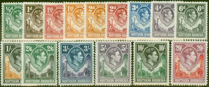 Rare Postage Stamp from Northern Rhodesia 1938-41 set of 15 SG25-45 Fine Lightly Mtd Mint