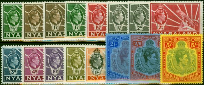 Collectible Postage Stamp Nyasaland 1938-42 Set of 16 to 5s SG130-141 Fine LMM