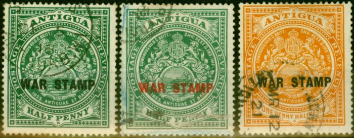 Rare Postage Stamp from Antigua 1916-18 War Stamp Set of 3 SG52-54 Fine Used