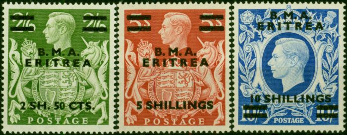 Eritrea 1948 Set of 3 Top Values SGE10-E12 V.F MNH  King George VI (1936-1952) Old Stamps
